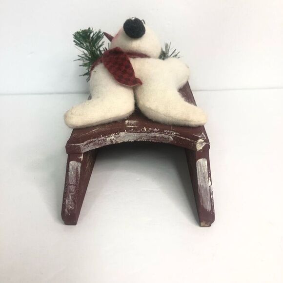 felted wool plush snowman sledding checkers scarf ear muffs pine tree red primit - Picture 6 of 8